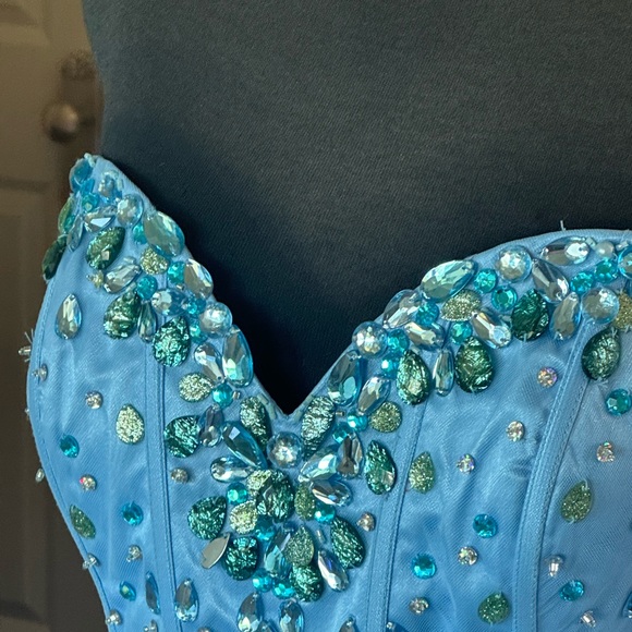 Mori Lee dress prom party wedding blue size 12 princess god mother halloween. - Picture 4 of 16